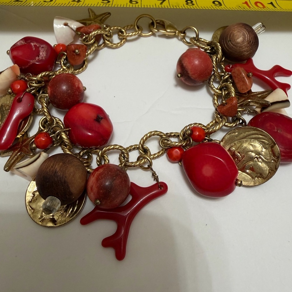 Elegant Red and Gold Charm Bracelet